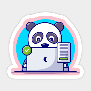 Cute Panda With Laptop And Successful Sign Sticker